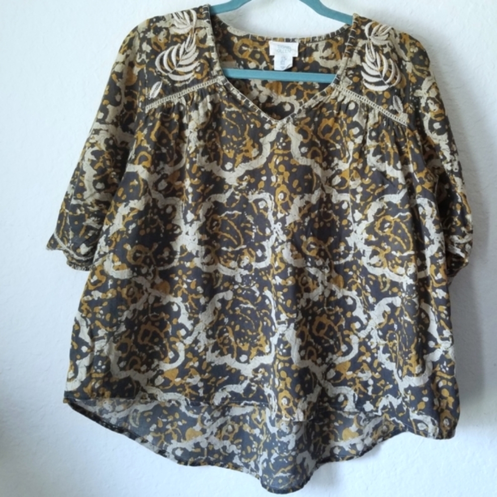 Sigrid Olsen Cotton Top Embroidery And Crochet Detail